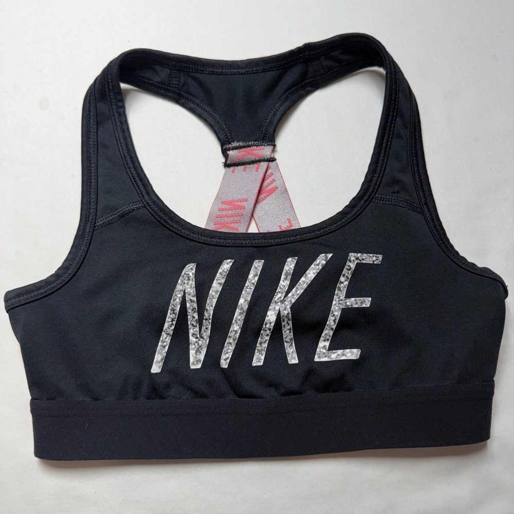 Nike Little Girls DRI-FIT Racerback Sports Bra Size Small Black Pink Silver Logo